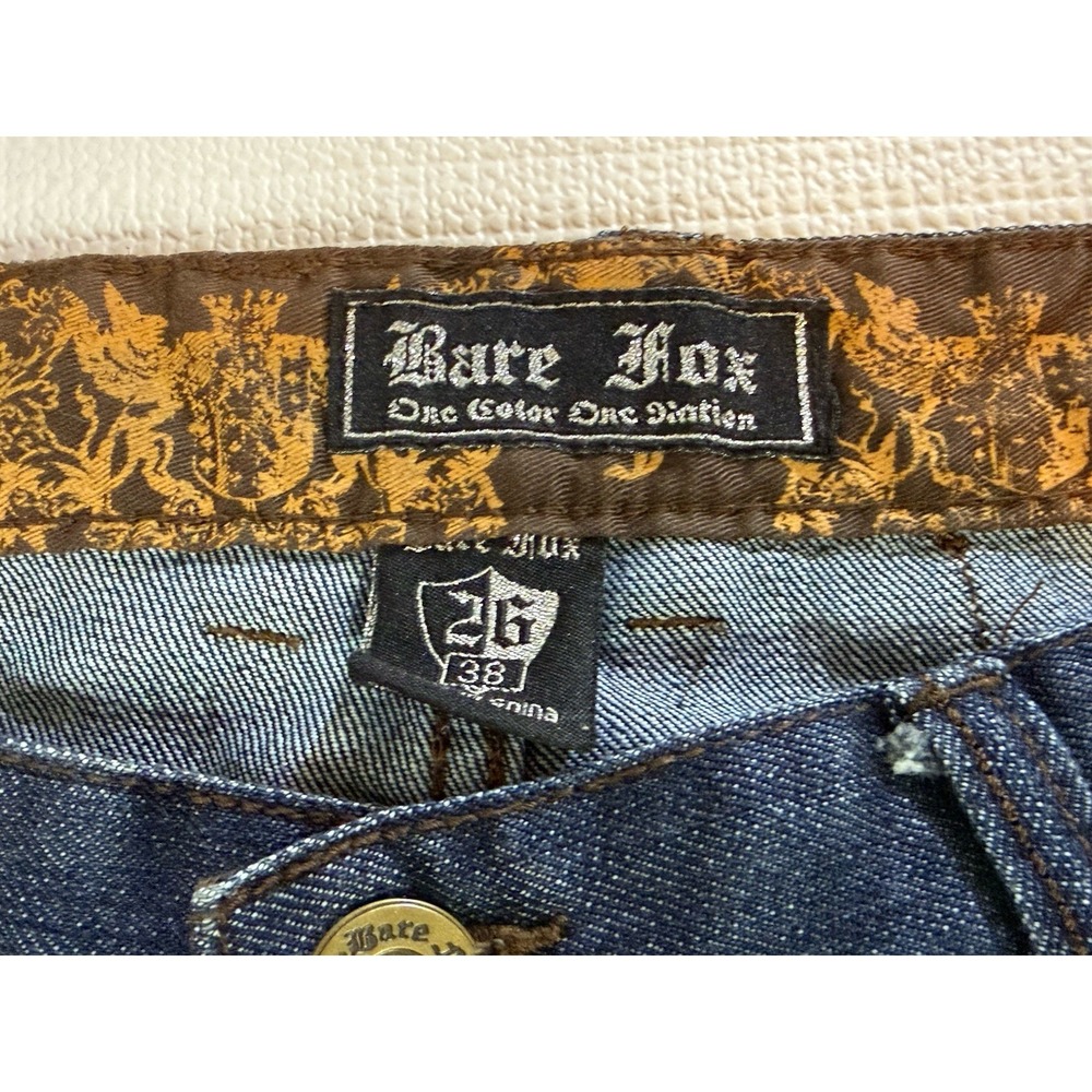 Men's Bare Fox Premium Couture 26x33 Dark Wash Jeans Y2K Streetwear Denim - Picture 6 of 9